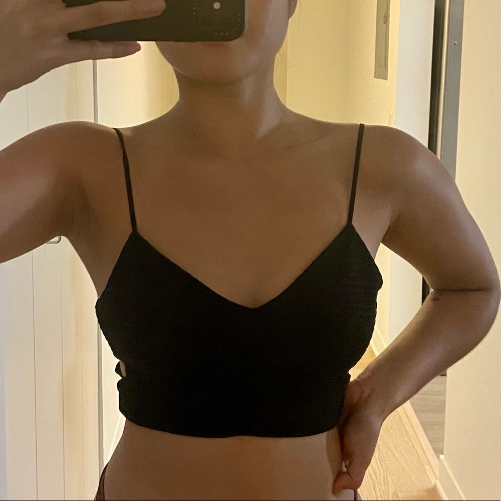 Zara crop top side cut outs back zip SM